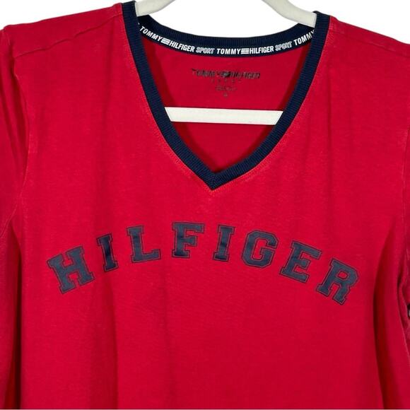 Vintage Tommy Hilfiger Sport Red Ringer V-Neck Tee Y2K Size M - Picture 3 of 11